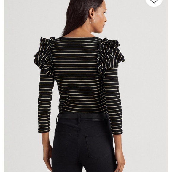 RALPH LAUREN METALLIC STRIPED RUFFLE TRIM KNIT TOP SIZE LARGE NWT - Picture 4 of 4